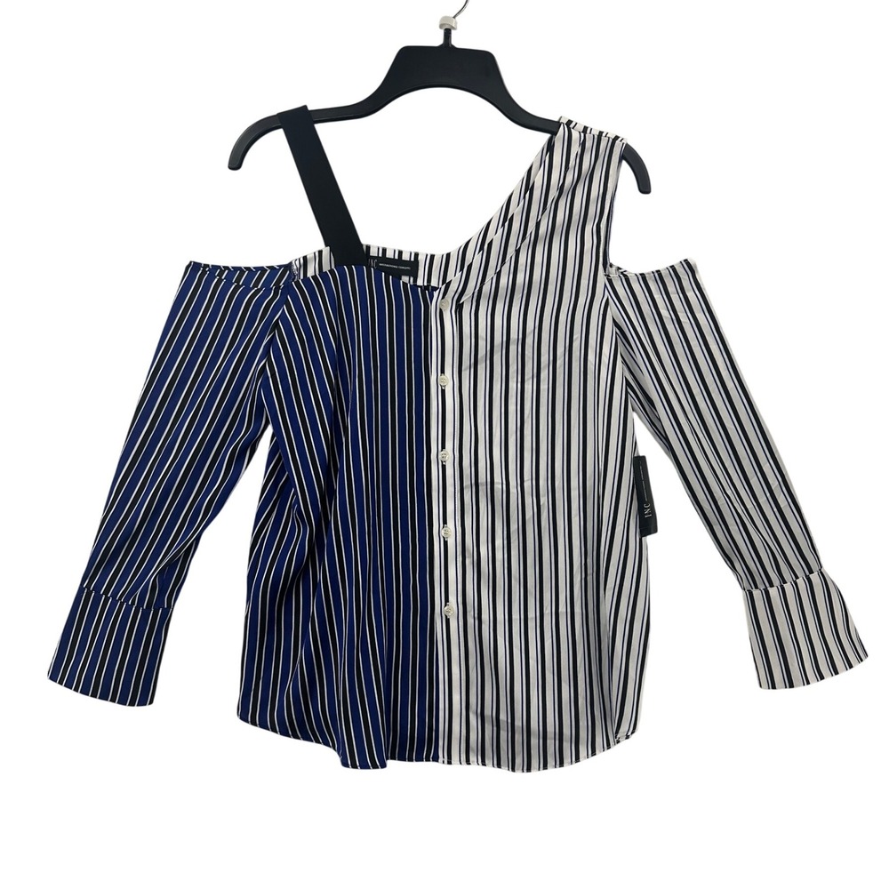 INC International Concepts Women's Striped Cold Shoulder Button Down Top
